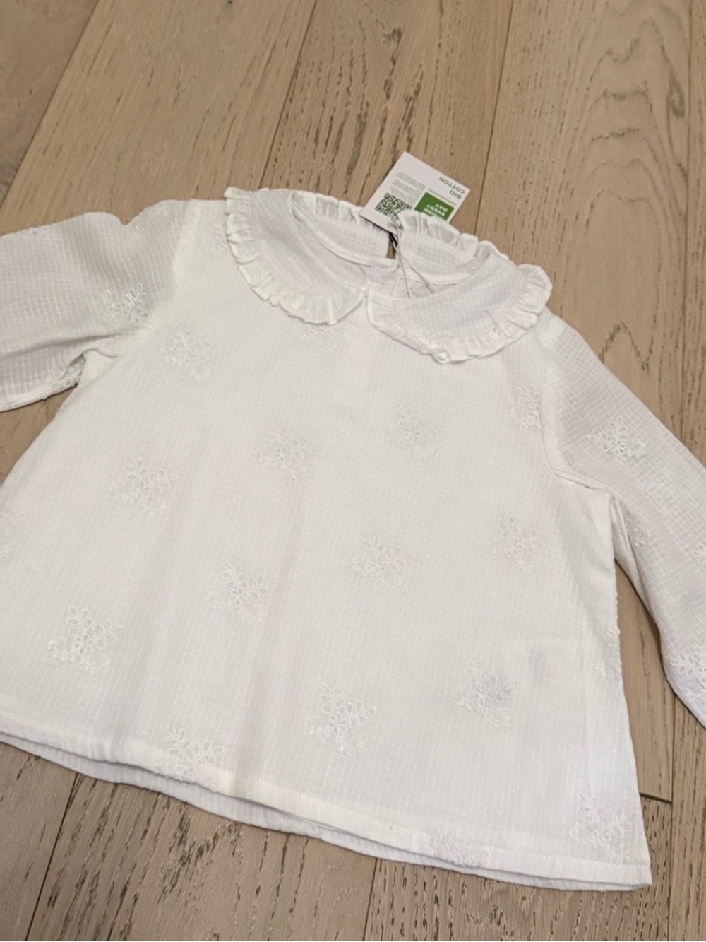 White Ruffle Collar Long-Sleeve Blouse for Kids